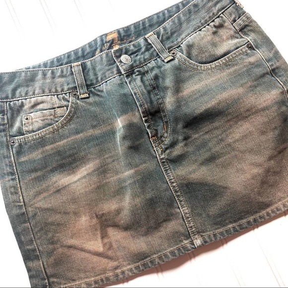 7 for All Mankind Denim Jean Mini Skirt Size 28 Blue Gray Acid Wash - Picture 3 of 13